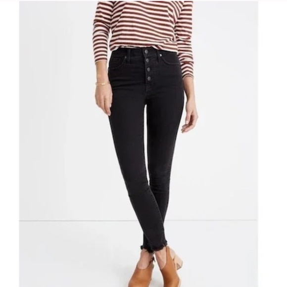 Madewell 10" High Rise Skinny Jeans Exposed Button Fly Black Wash Size 27 - Picture 1 of 14
